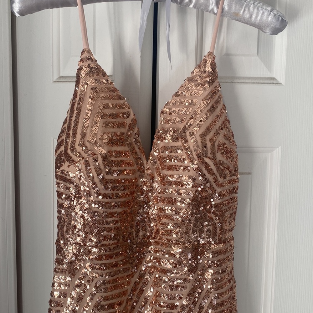Windsor Rose Gold Sequin V-Neck Slit Gown - Picture 2 of 5